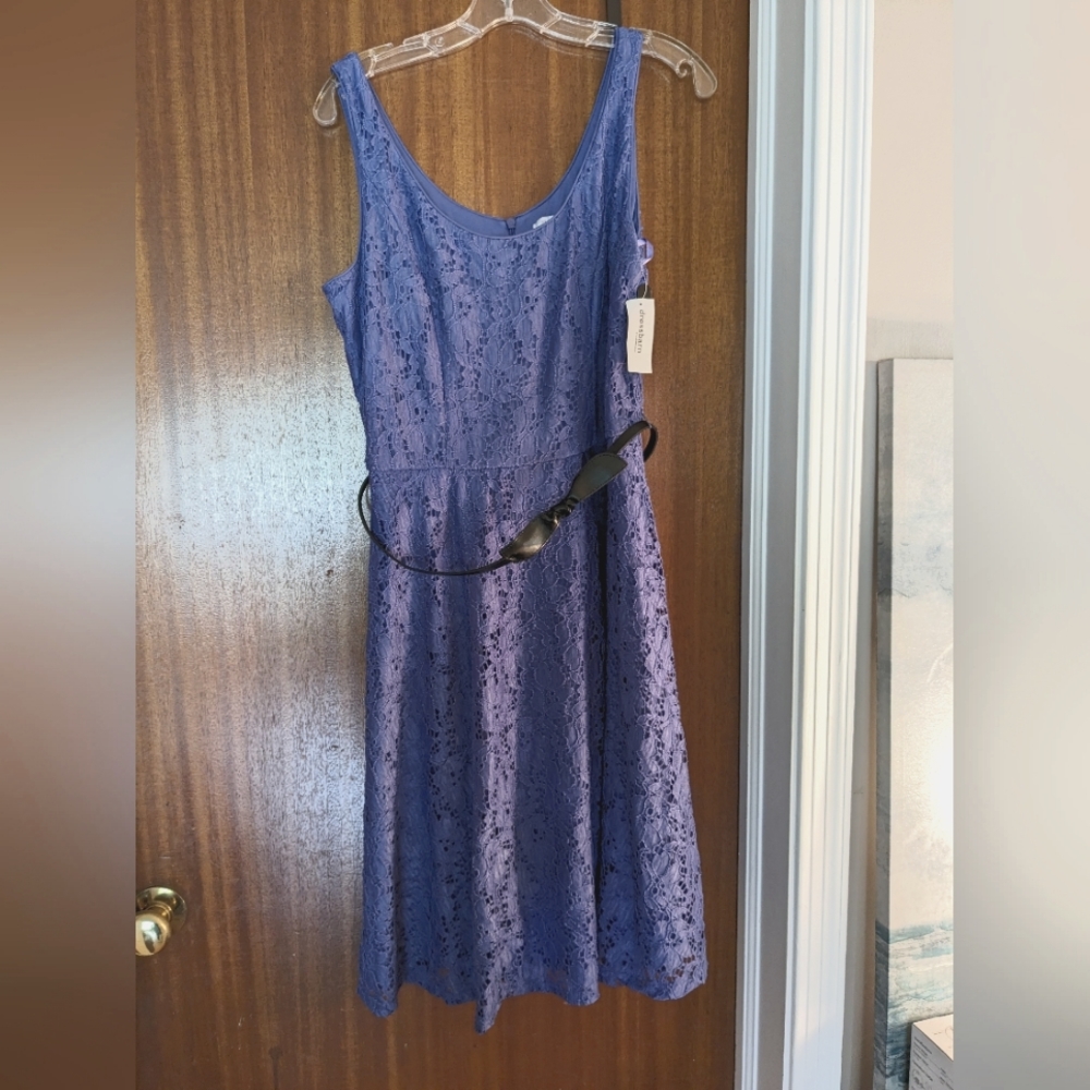 Luxe by Carmen Marc Valvo Periwinkle Blue Lace Sleeveless A-Line Dress 12 NWT